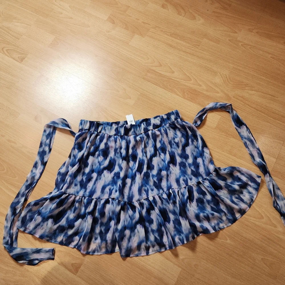 NWT Banana Republic Pull On Chiffon Tiered Blue Purple Tie Waist Mini Skirt Sz L